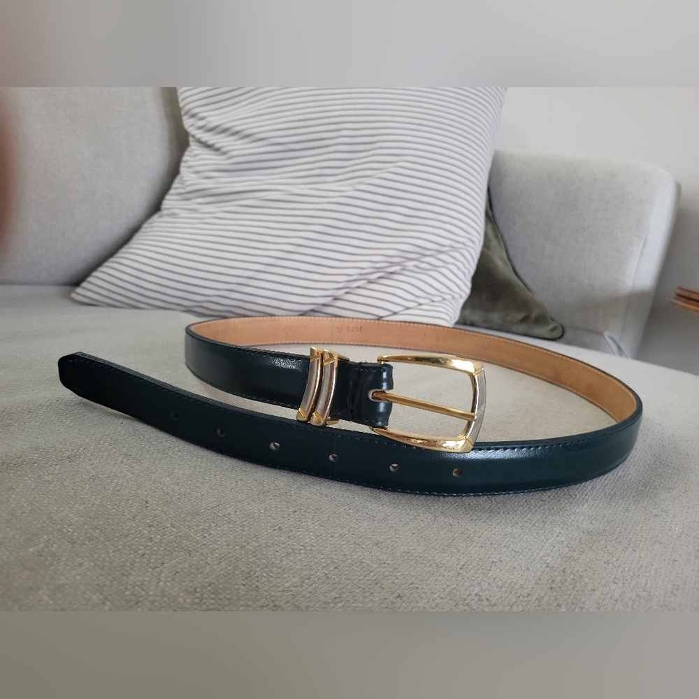 Green leather belt with mixed metal buckle (gold & silver) XL